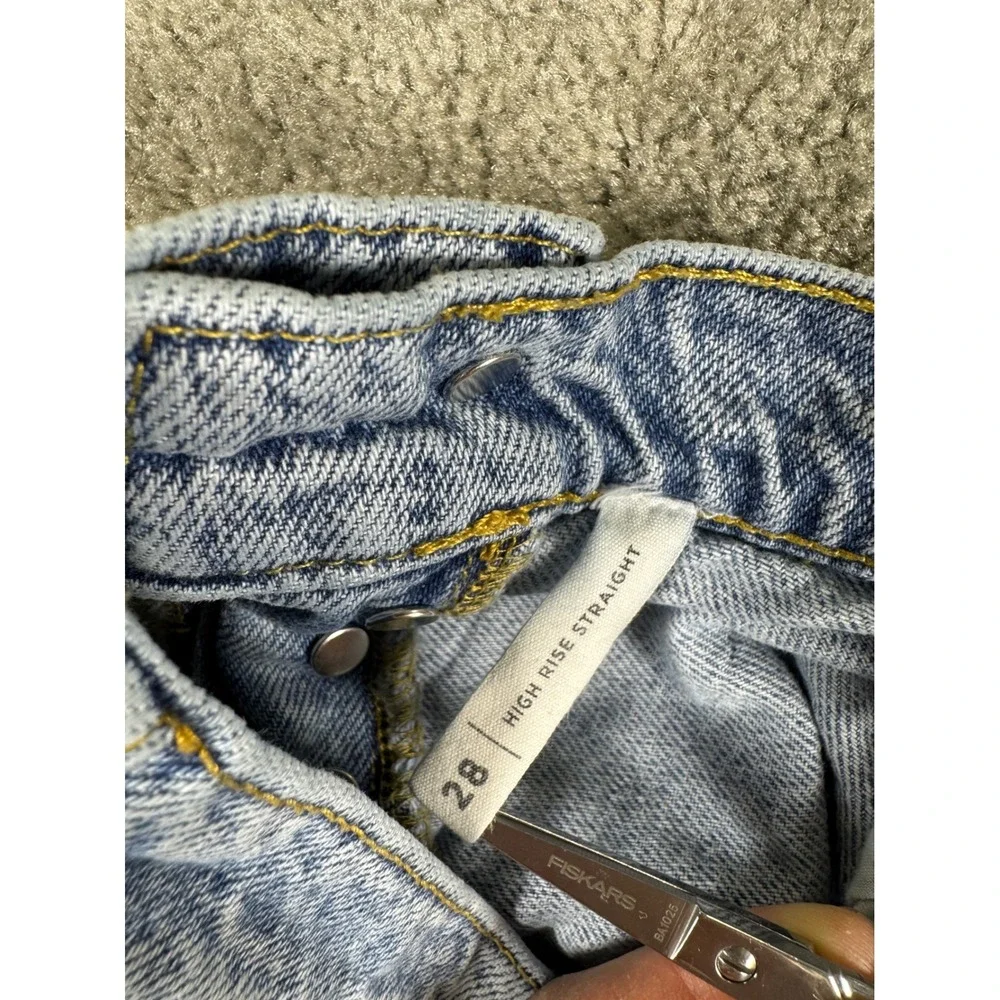 PacSun High Rise Straight Leg Jeans Light Wash Raw Hem Size 28 - Picture 5 of 7